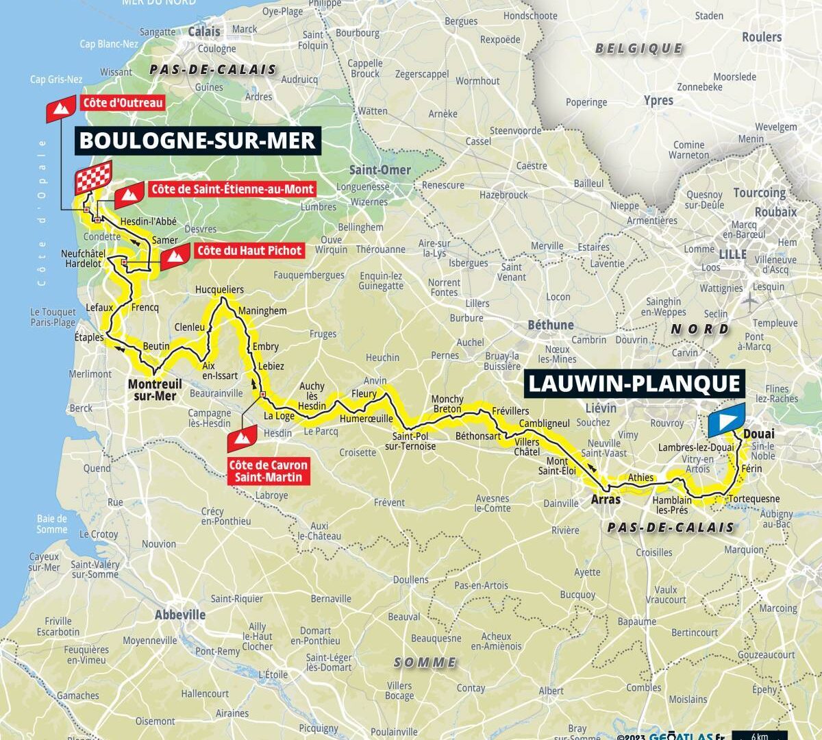 Carte de l'itinéraire de l'étape 2 du Tour de France 2025